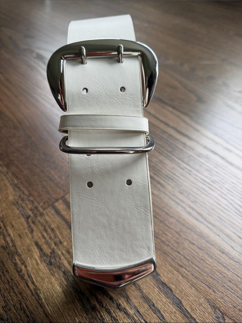 Macy's White Wide Non-Leather Belt with Silver Buckle